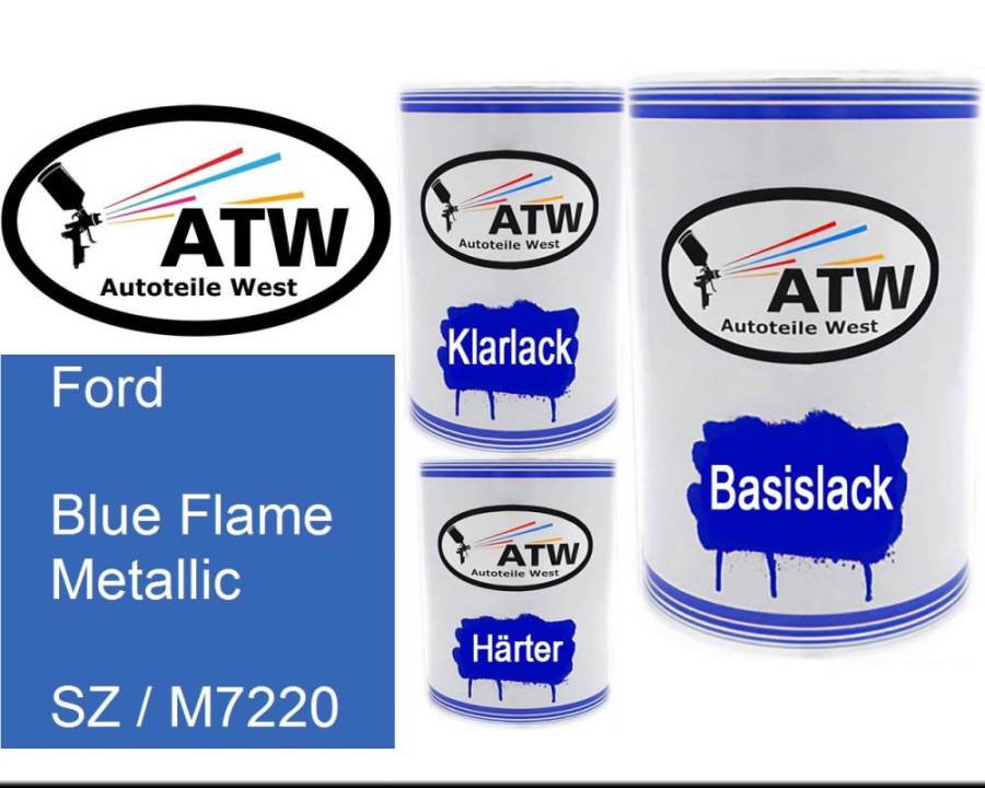 Ford, Blue Flame Metallic, SZ / M7220: 500ml Lackdose + 500ml Klarlack + 250ml Härter - Set, von ATW Autoteile West.